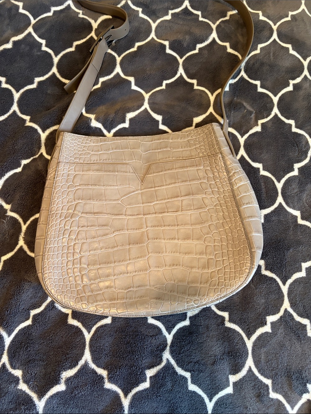 Vince Taupe Croc-Embossed Crossbody Bag